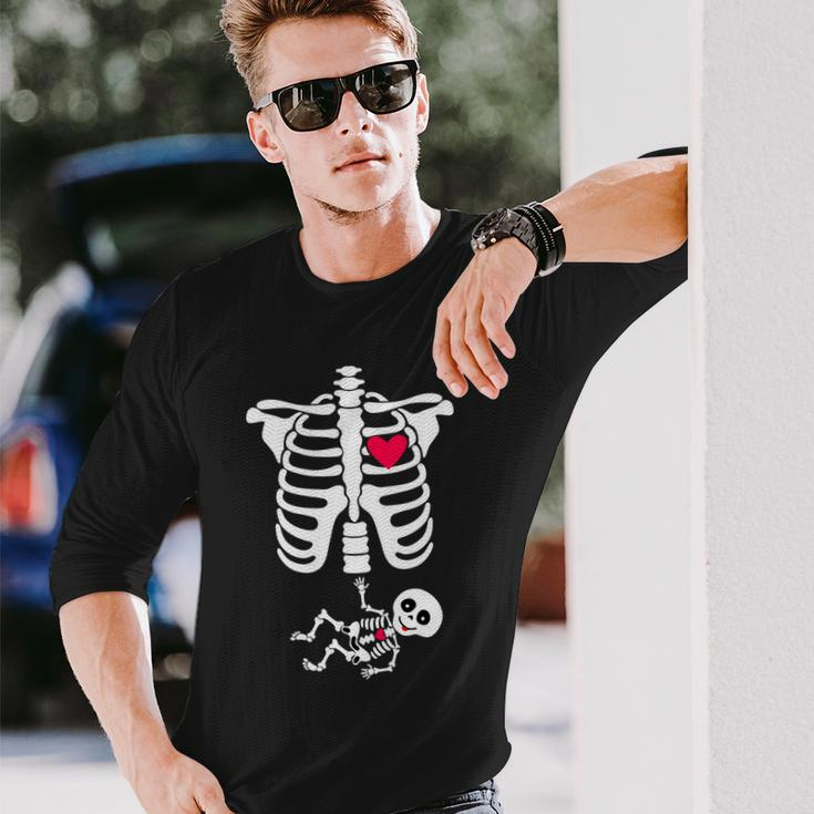 Pregnant Skeleton Ribcage With Baby Costume Long Sleeve T-Shirt Gifts for Him