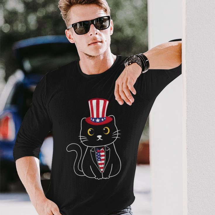 Proud American Cat Graphic 4Th Of July Plus Size Shirt For Girl Boy Long Sleeve T-Shirt Gifts for Him