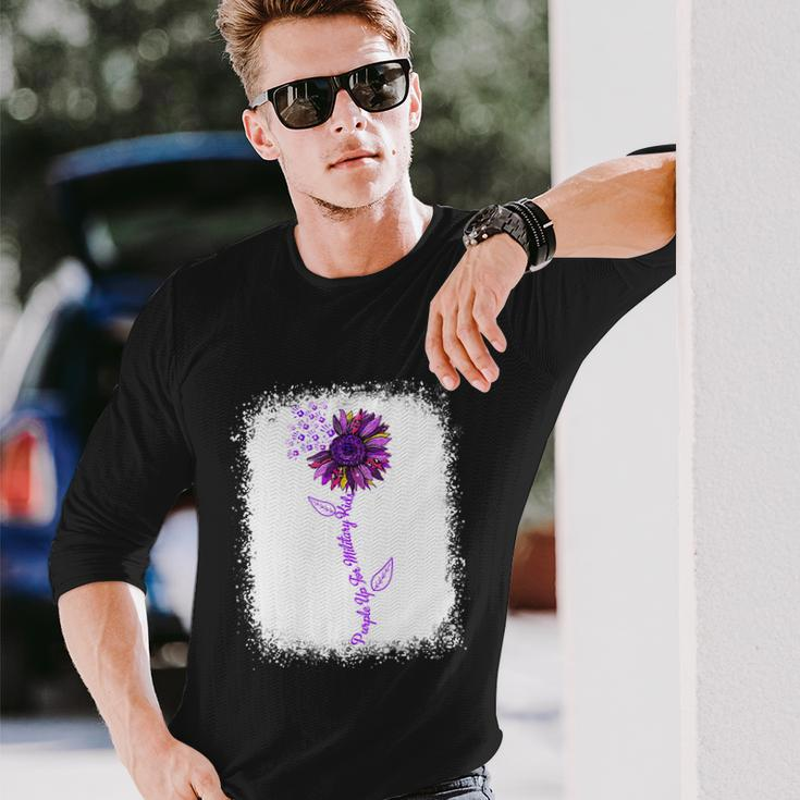 Purple Up Military Child Sunflower Leopard Bleached Long Sleeve T-Shirt Gifts for Him