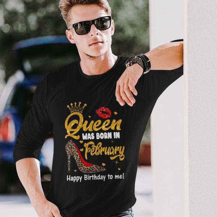 Queen Was Born In February Happy Birthday To Me Leopard Shoe Long Sleeve T-Shirt Gifts for Him