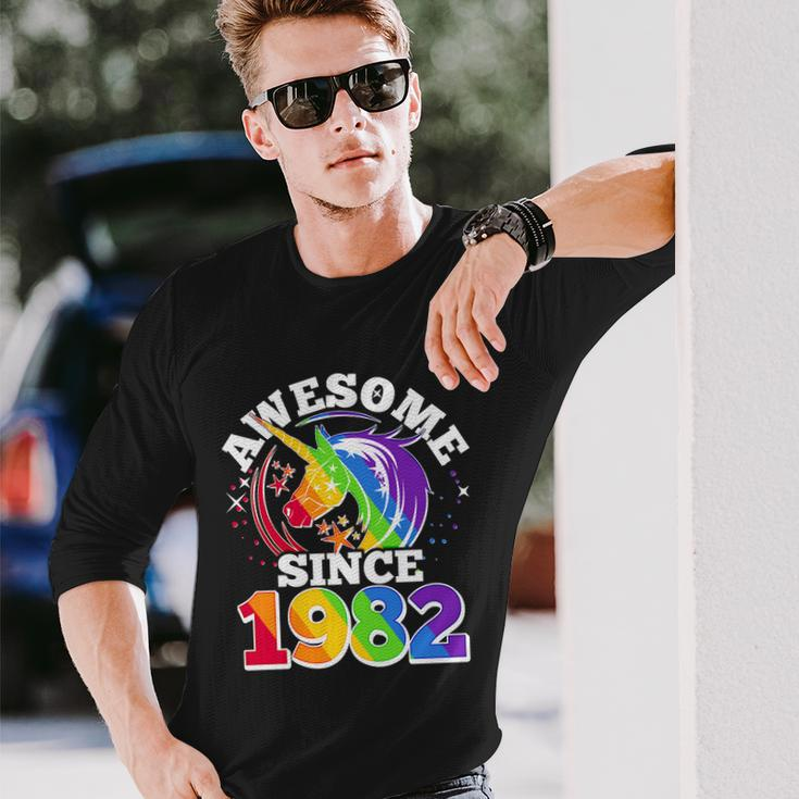 Rainbow Unicorn Awesome Since 1982 40Th Birthday Long Sleeve T-Shirt Gifts for Him
