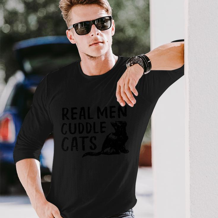 Real Men Cuddle Cats Black Cat Animals Cat Men Women Long Sleeve T-Shirt T-shirt Graphic Print Gifts for Him