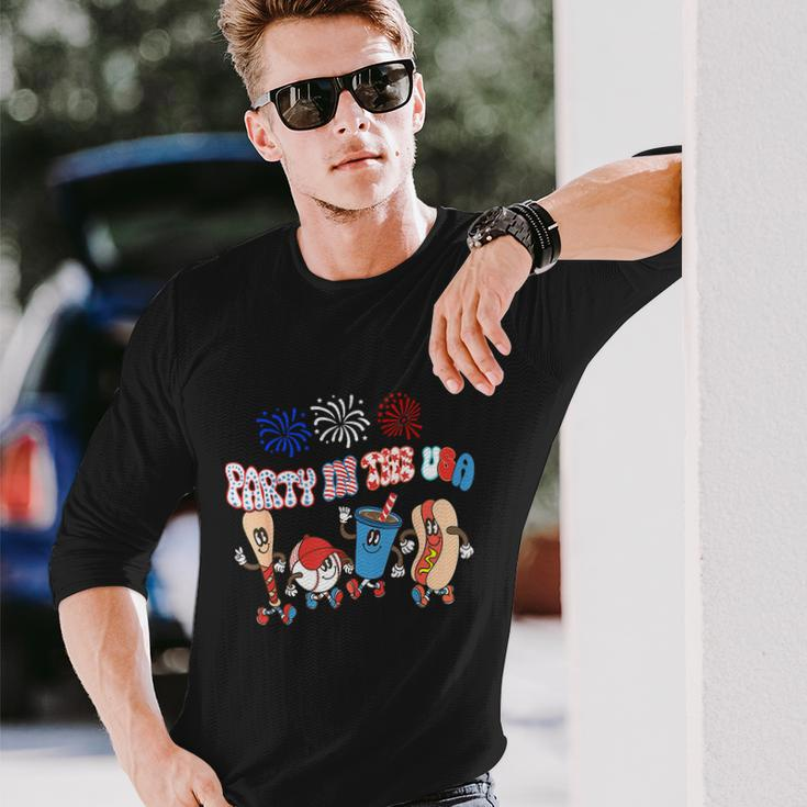 Retro Style Party In The Usa 4Th Of July Baseball Hot Dog Long Sleeve T-Shirt Gifts for Him