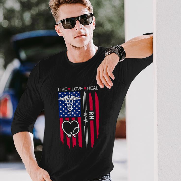 Rn Nurse Us Flag For 4Th Of July Long Sleeve T-Shirt Gifts for Him