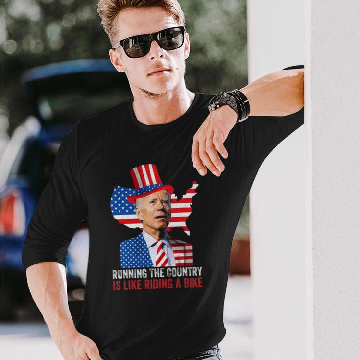 Running The Country Is Like Riding A Bike Anti Biden Long Sleeve T-Shirt Gifts for Him