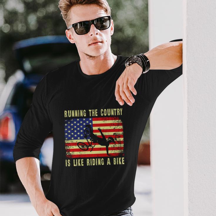 Running The Country Is Like Riding A Bike Joe Biden Meme Long Sleeve T-Shirt Gifts for Him