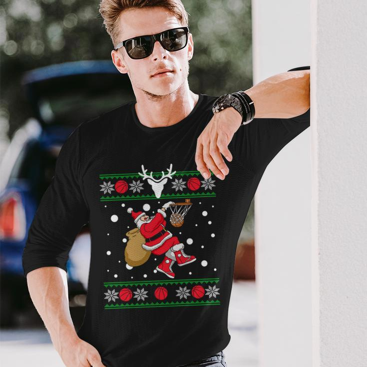 Santa Dunking Basketball Ugly Christmas Long Sleeve T-Shirt Gifts for Him