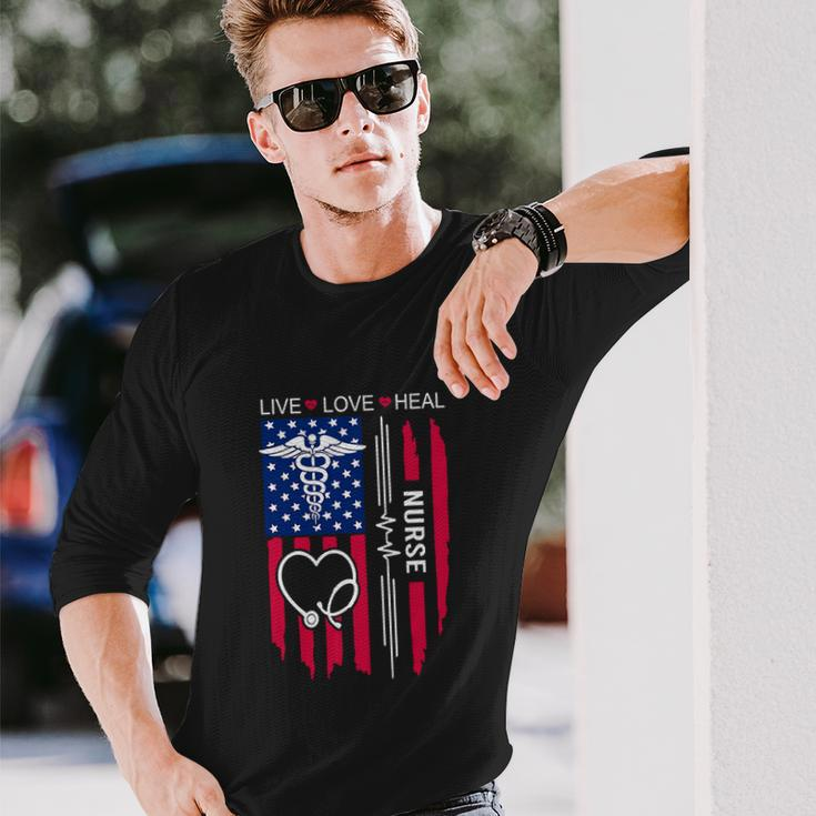 School Nurse Us Flag 4Th Of July Long Sleeve T-Shirt Gifts for Him
