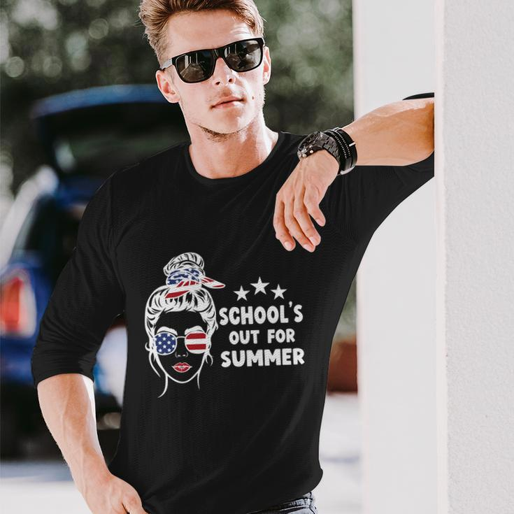 Schools Out For Summer Last Day Of School Messy Bun Us Long Sleeve T-Shirt Gifts for Him