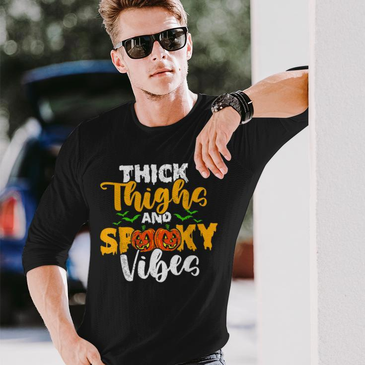 Spooky Halloween Thick Thighs Spooky Vibes Halloween Long Sleeve T-Shirt Gifts for Him