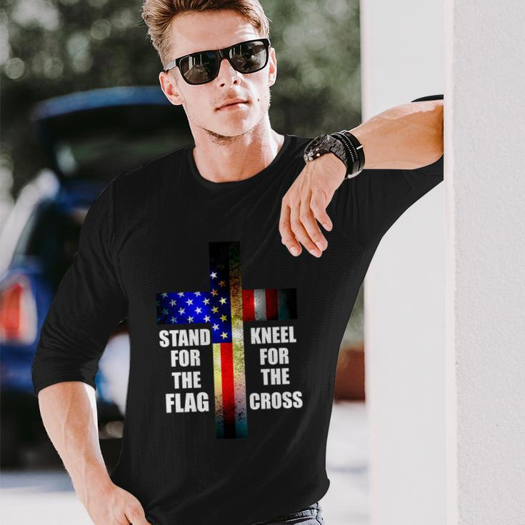 Stand For The Flag Kneel For The Cross Usa Flag Tshirt Long Sleeve T-Shirt Gifts for Him