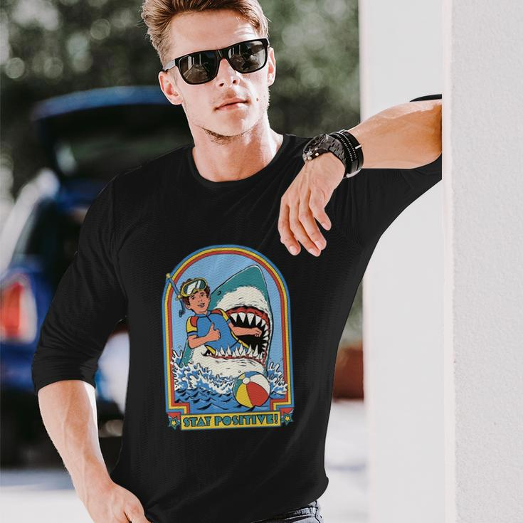 Stay Positive Shark Attack Comic Long Sleeve T-Shirt Gifts for Him