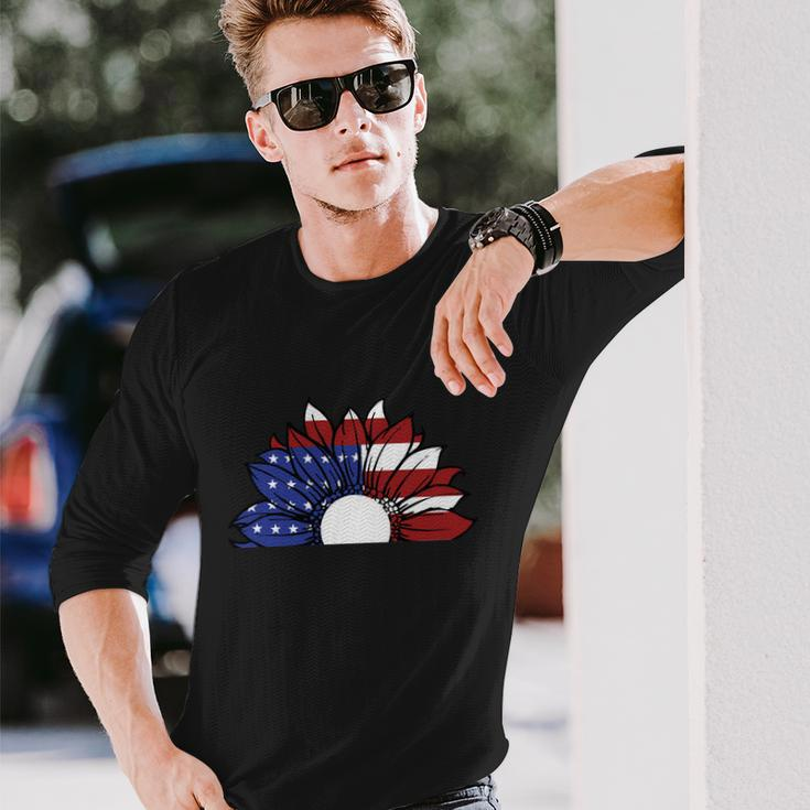 Sunflower American Flag 4Th Of July Independence Day Patriotic V2 Long Sleeve T-Shirt Gifts for Him