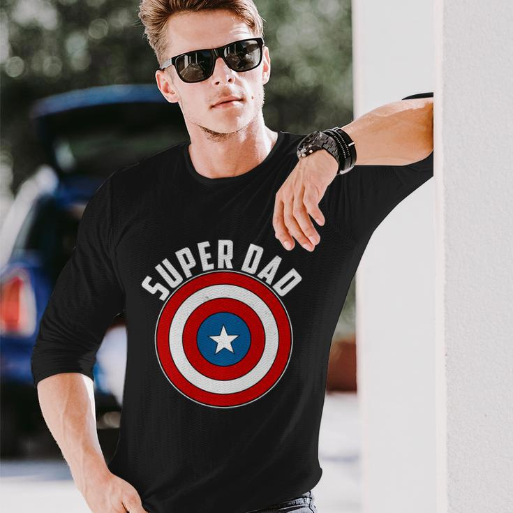 Super Dad Superhero Shield Fathers Day Tshirt Long Sleeve T-Shirt Gifts for Him