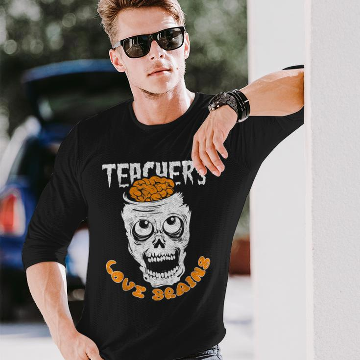 Teacher Loves Brain Halloween Student Trick Or Treat Long Sleeve T-Shirt Gifts for Him