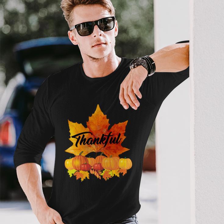 Thankful Autumn Leaves Thanksgiving Fall Tshirt Long Sleeve T-Shirt Gifts for Him