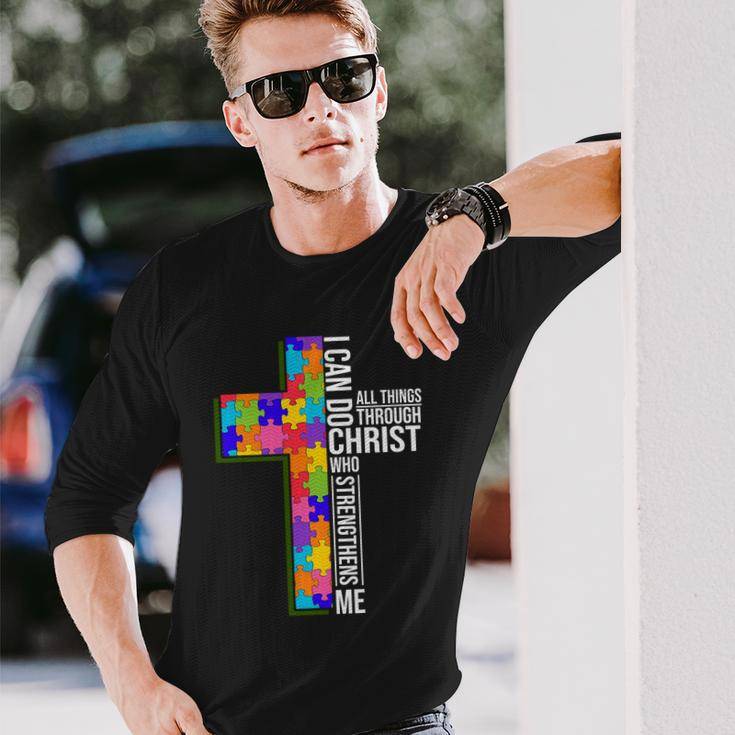 Can Do All Things Through Christ Autism Awareness Long Sleeve T-Shirt Gifts for Him