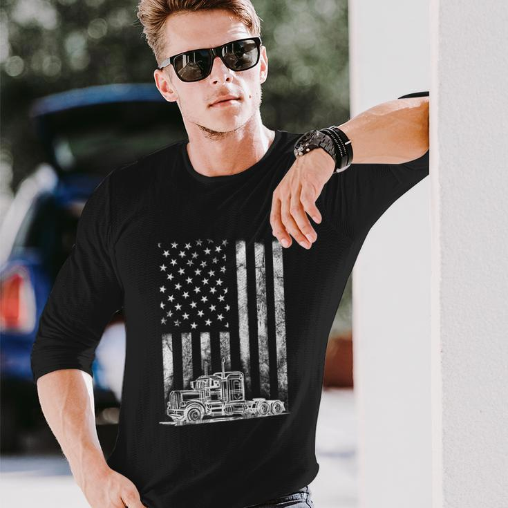 Truck Driver American Flag Trucker Vintage Long Sleeve T-Shirt Gifts for Him
