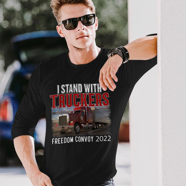 Trucker Trucker Support I Stand With Truckers Freedom Convoy _ Long Sleeve T-Shirt Gifts for Him