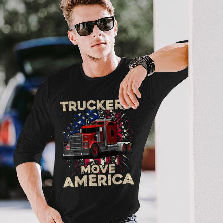 Trucker Truck Driver Trucker American Flag Truck Driver Long Sleeve T-Shirt Gifts for Him