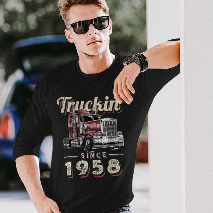 Trucker Truckin Since 1958 Trucker Big Rig Driver 64Th Birthday Long Sleeve T-Shirt Gifts for Him