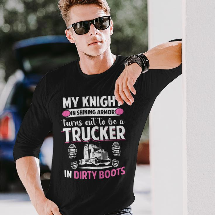 Trucker Trucker Wife Trucker Girlfriend Long Sleeve T-Shirt Gifts for Him