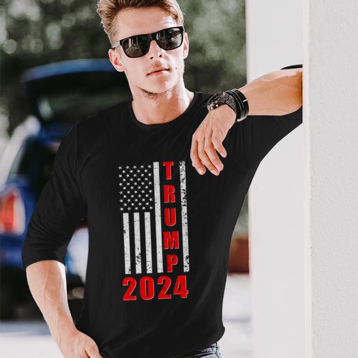 Trump 2024 Election Distressed Us Flag Long Sleeve T-Shirt Gifts for Him