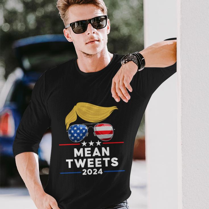 Trump 2024 Mean Tweets Usa Flag Sunglasses Political Long Sleeve T-Shirt Gifts for Him