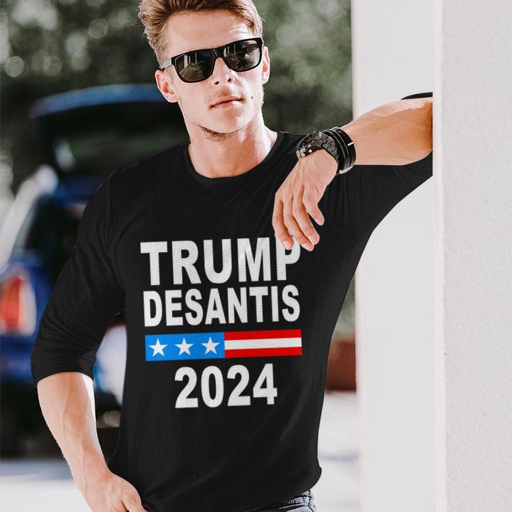 Trump Desantis 2024 Us Flag Tshirt Long Sleeve T-Shirt Gifts for Him