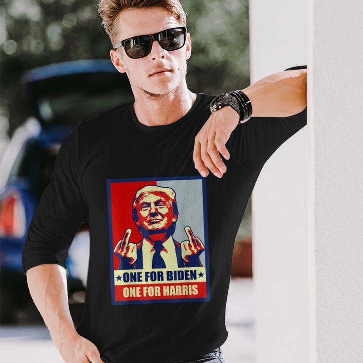 Trump Middle Finger Biden Harris Republican American Flag Long Sleeve T-Shirt Gifts for Him