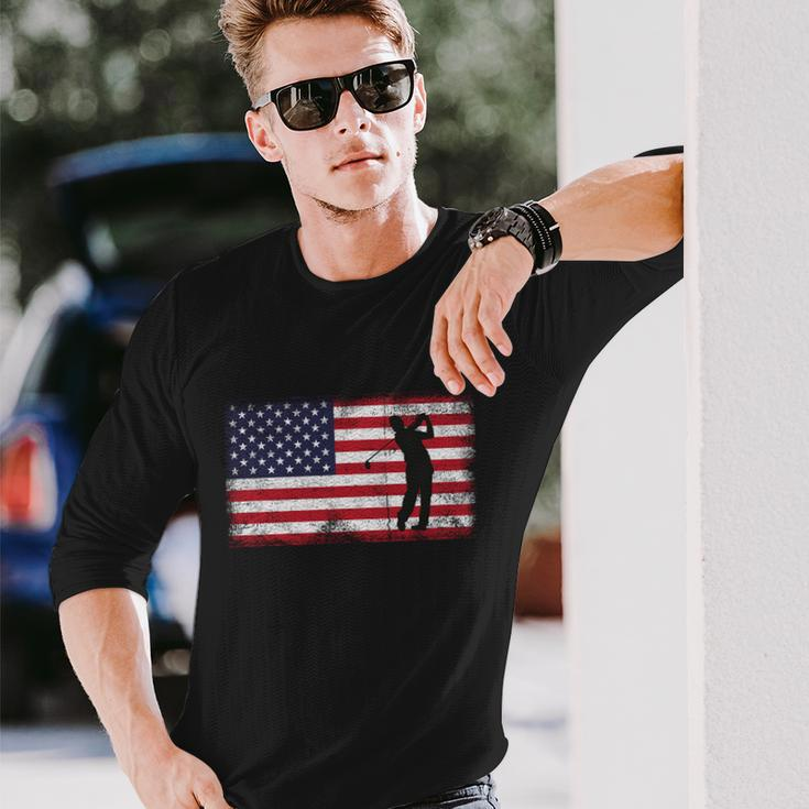 Usa American Flag Golf Lovers 4Th July Patriotic Golfer Man Cool Long Sleeve T-Shirt Gifts for Him