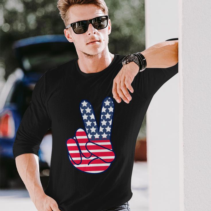 Usa Simple Peace Sign Long Sleeve T-Shirt Gifts for Him