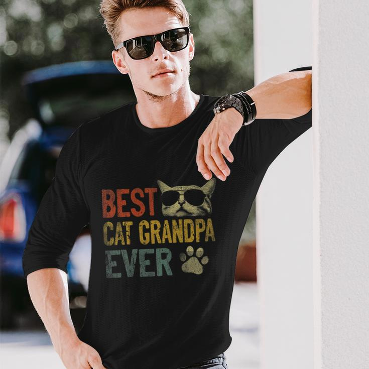 Vintage Best Cat Grandpa Ever Shirt Cat Grandpa Fathers Day Long Sleeve T-Shirt Gifts for Him