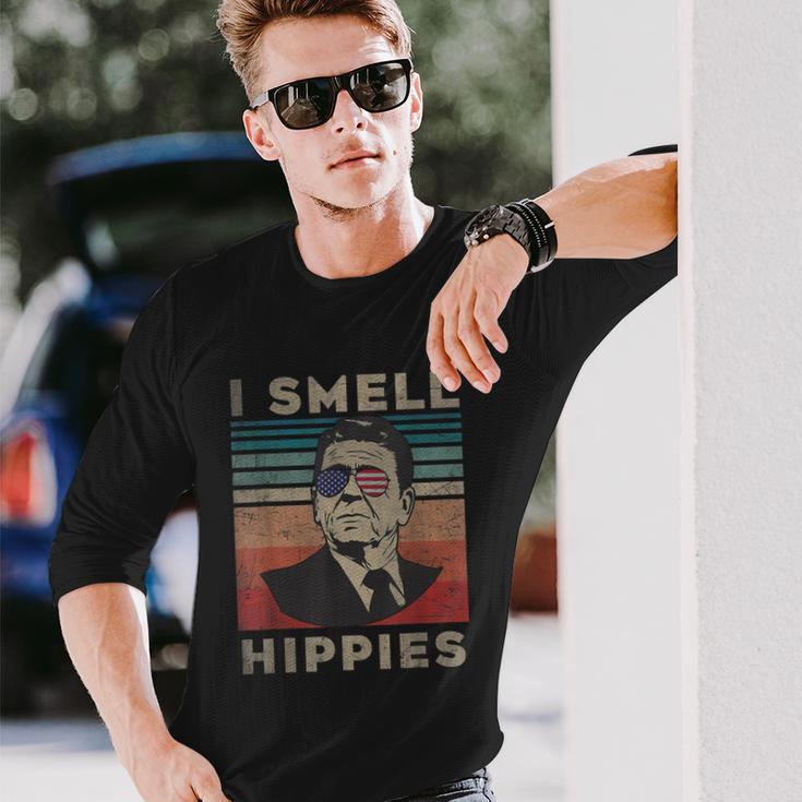 Vintage Distressed Retro Reagan President I Smell Hippies Long Sleeve T-Shirt Gifts for Him