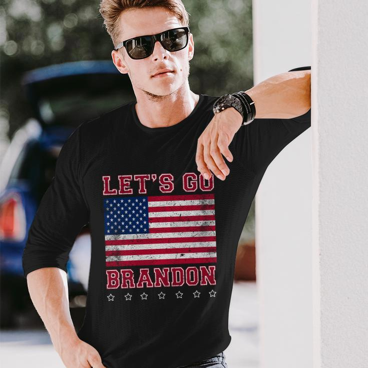 Vintage Lets Go Brandon American Flag Tshirt Long Sleeve T-Shirt Gifts for Him