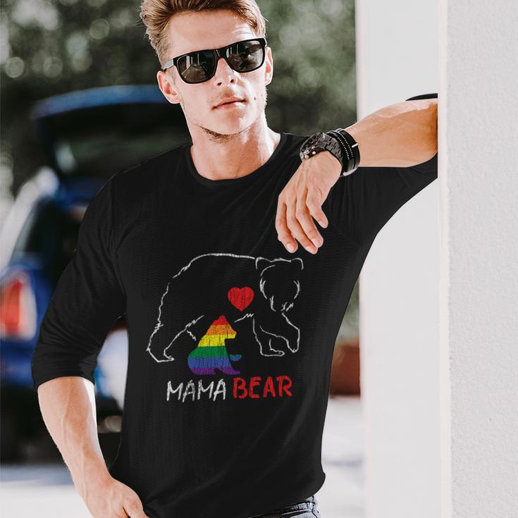 Vintage Rainbow Mama Bear Hugs Mom Mother Love Lgbt Pride Long Sleeve T-Shirt Gifts for Him