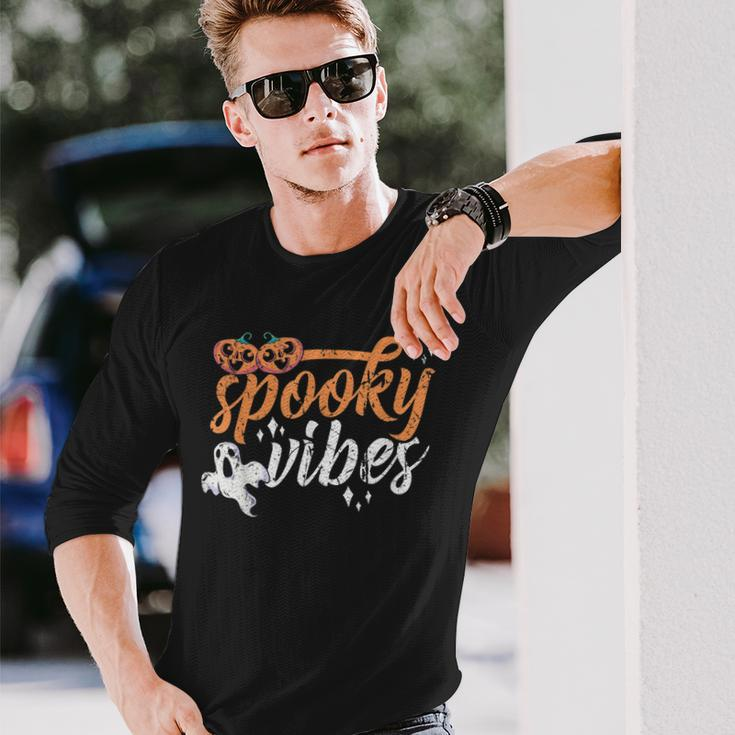 Vintage Spooky Vibes Halloween Novelty Graphic Art Long Sleeve T-Shirt Gifts for Him