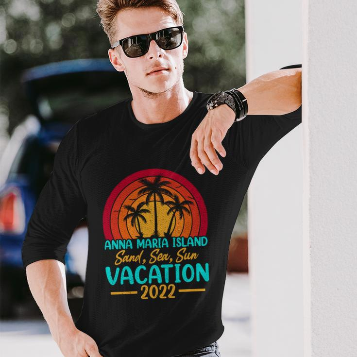 Vintage Sunset Summer Vacation 2022 Anna Maria Island Beach Cool Long Sleeve T-Shirt Gifts for Him
