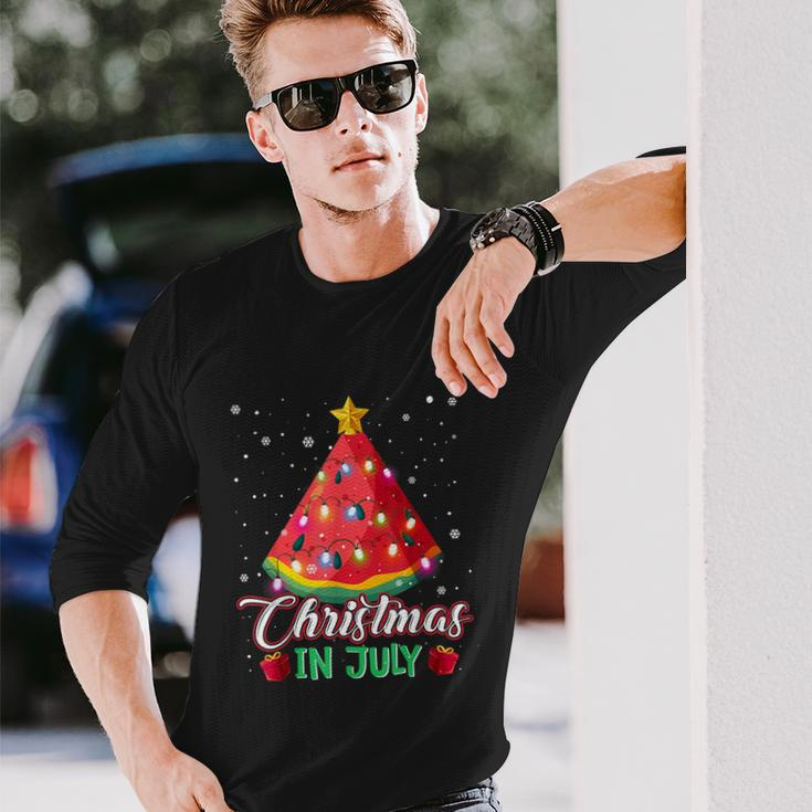 Watermelon Christmas Tree Christmas In July Summer Vacation Long Sleeve T-Shirt Gifts for Him