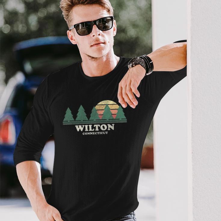 Wilton Ct Vintage Throwback Tee Retro 70S Long Sleeve T-Shirt Gifts for Him