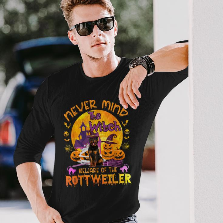 The Witch Beware Of The Rottweiler Halloween Long Sleeve T-Shirt Gifts for Him