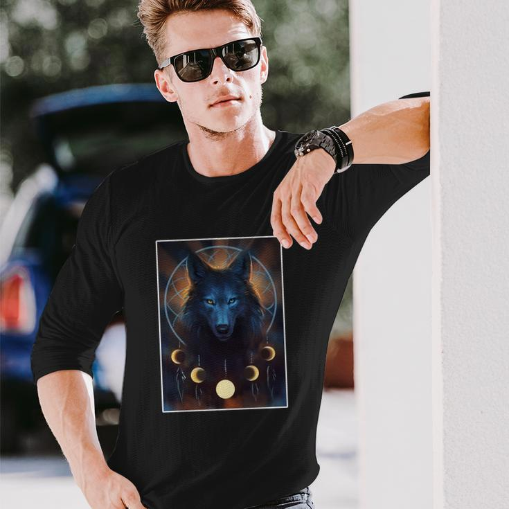 Wolf Dream Catcher Moon Phases Tshirt Long Sleeve T-Shirt Gifts for Him