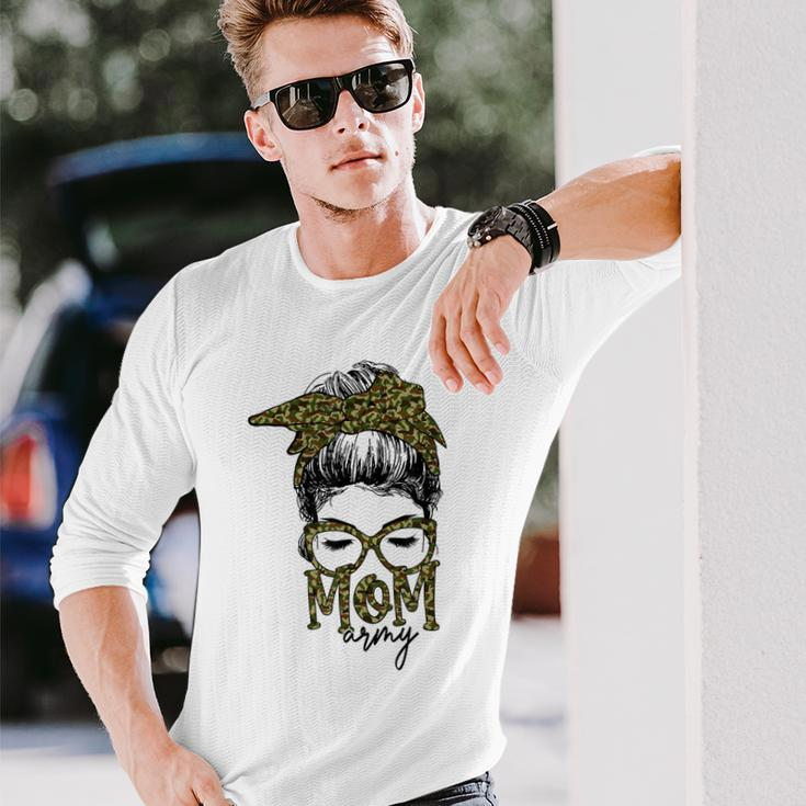 Army Mom Messy Bun Hair Glasses V2 Long Sleeve T-Shirt Gifts for Him