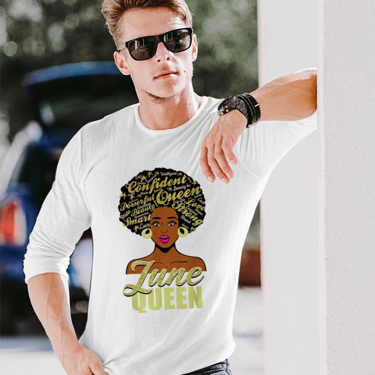 Black African American Melanin Afro Queen June Birthday Long Sleeve T-Shirt Gifts for Him