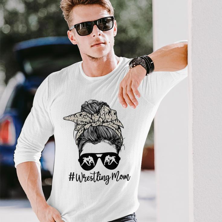 Bleached Life Wrestling Mom Leopard Messy Bun Glasses V2 Long Sleeve T-Shirt Gifts for Him