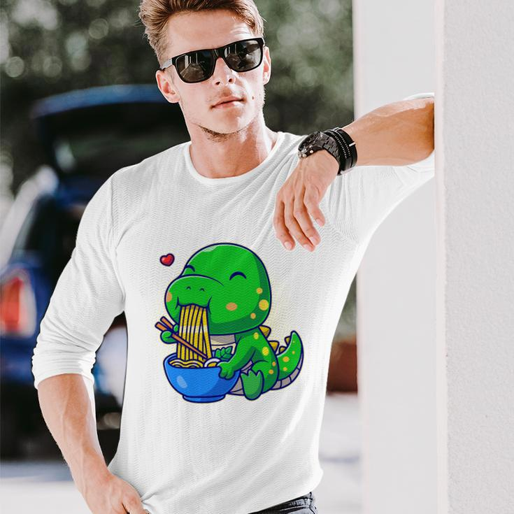 Cute Baby Dino Trex Eating Ramen Noodles Long Sleeve T-Shirt Gifts for Him