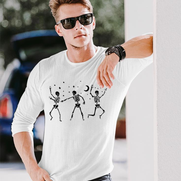 Cute Dancing Skeleton Halloween Party Costume Spooky Season Long Sleeve T-Shirt Gifts for Him