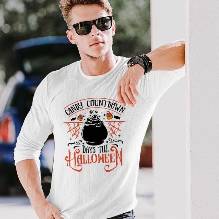 Halloween Candy Countdown Days Till Halloween Orange And Black Men Women Long Sleeve T-shirt Graphic Print Unisex Gifts for Him