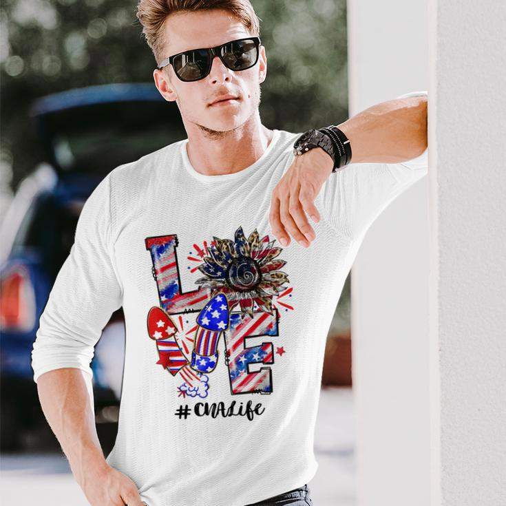 Love Sunflower Leopard Fireworks Cna Life 4Th Of July Long Sleeve T-Shirt Gifts for Him