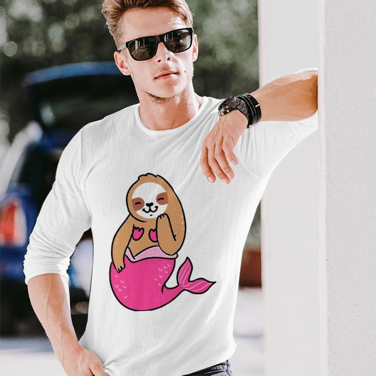 Mermaid Sloth Cute Sloth Long Sleeve T-Shirt Gifts for Him